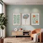 Retro Botanik Üçlü 3lü Ahşap Çerçeveli Tablo Seti Bohem Tablo Resim Çerçevesi Tablo Salon