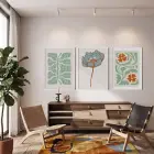 Retro Botanik Üçlü 3lü Beyaz Çerçeveli Tablo Seti Bohem Tablo Tablo Çerçeve Salon Duvar Tablo Dekor