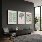 Retro Botanik Üçlü 3lü Beyaz Çerçeveli Tablo Seti Bohem Tablo Tablo Çerçeve Salon Duvar Tablo Dekor