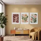 Toprak Tonları Botanik Üçlüsü 3lü Beyaz Çerçeveli Tablo Seti Bohem Tablo Tablo Çerçeve Salon Duvar