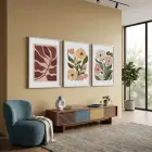 Toprak Tonları Botanik Üçlüsü 3lü Beyaz Çerçeveli Tablo Seti Bohem Tablo Tablo Çerçeve Salon Duvar