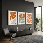 Terracotta Botanik Soyut 3lü Ahşap Çerçeveli Tablo Seti Bohem Tablo Poster Tablo Resim Çerçevesi