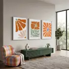 Terracotta Botanik Soyut 3lü Beyaz Çerçeveli Tablo Seti Bohem Tablo Resim Çerçevesi Tablo Salon