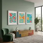 Canlı Soyut Çiçekler Üçlüsü 3lü Beyaz Çerçeveli Tablo Seti Bohem Tablo Tablo Çerçeve Duvar Dekoru