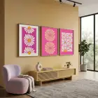 Fuşya Papatya Rüyası 3lü Ahşap Çerçeveli Tablo Seti Tablo Çerçeve Duvar Dekoru Ev Dekorasyonu