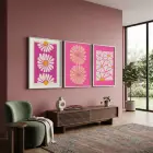 Fuşya Papatya Rüyası 3lü Beyaz Çerçeveli Tablo Seti Poster Tablo Resim Çerçevesi Dekoratif Obje