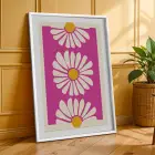 Fuşya Papatya Rüyası 3lü Beyaz Çerçeveli Tablo Seti Poster Tablo Resim Çerçevesi Dekoratif Obje