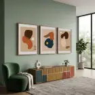 Toprak Tonları Organik Soyutlar 3lü Ahşap Çerçeveli Tablo Seti Poster Tablo Resim Çerçevesi