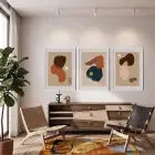 Toprak Tonları Organik Soyutlar 3lü Beyaz Çerçeveli Tablo Seti Duvar Tablo Oda Dekorasyonu