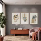 Sakin Botanik Soyutlama 3lü Ahşap Çerçeveli Tablo Seti Bohem Tablo Duvar Tablo Oda Dekorasyonu