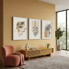 Sakin Botanik Soyutlama 3lü Beyaz Çerçeveli Tablo Seti Bohem Tablo Duvar Tablo Oda Dekorasyonu