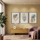 Sakin Botanik Soyutlama 3lü Siyah Çerçeveli Tablo Seti Bohem Tablo Poster Tablo Resim Çerçevesi