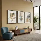Sakin Botanik Soyutlama 3lü Siyah Çerçeveli Tablo Seti Bohem Tablo Poster Tablo Resim Çerçevesi