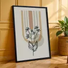 Sakin Botanik Soyutlama 3lü Siyah Çerçeveli Tablo Seti Bohem Tablo Poster Tablo Resim Çerçevesi