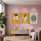 Hardal Sarısı Soyut Formlar 3lü Ahşap Çerçeveli Tablo Seti Poster Tablo Duvar Tablo Ev Dekorasyonu