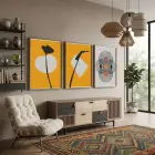 Hardal Sarısı Soyut Formlar 3lü Ahşap Çerçeveli Tablo Seti Poster Tablo Duvar Tablo Ev Dekorasyonu