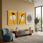 Hardal Sarısı Soyut Formlar 3lü Beyaz Çerçeveli Tablo Seti Resim Çerçevesi Tablo Salon Aksesuarları