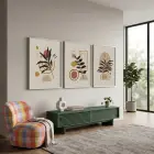 Soyut Toprak Tonları Yapraklar 3lü Beyaz Çerçeveli Tablo Seti Poster Tablo Resim Çerçevesi