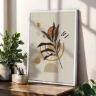Soyut Toprak Tonları Yapraklar 3lü Beyaz Çerçeveli Tablo Seti Poster Tablo Resim Çerçevesi