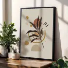 Soyut Toprak Tonları Yapraklar 3lü Siyah Çerçeveli Tablo Seti Salon Duvar Tablo Poster Tablo