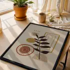 Soyut Toprak Tonları Yapraklar 3lü Siyah Çerçeveli Tablo Seti Salon Duvar Tablo Poster Tablo