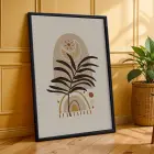 Soyut Toprak Tonları Yapraklar 3lü Siyah Çerçeveli Tablo Seti Salon Duvar Tablo Poster Tablo