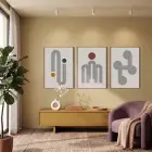 Soyut Kavisli Geometrik Set 3lü Ahşap Çerçeveli Tablo Seti Tablo Çerçeve Salon Duvar Tablo Dekor