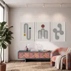 Soyut Kavisli Geometrik Set 3lü Beyaz Çerçeveli Tablo Seti Tablo Çerçeve Duvar Dekoru Ev