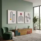 Soyut Kavisli Geometrik Set 3lü Beyaz Çerçeveli Tablo Seti Tablo Çerçeve Duvar Dekoru Ev