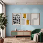 Sarı Teal Geometrik Soyut 3lü Ahşap Çerçeveli Tablo Seti Duvar Tablo Oda Dekorasyonu Dekoratif Obje