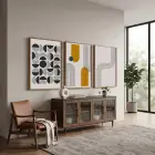 Sarı Teal Geometrik Soyut 3lü Ahşap Çerçeveli Tablo Seti Duvar Tablo Oda Dekorasyonu Dekoratif Obje