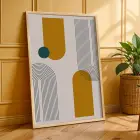 Sarı Teal Geometrik Soyut 3lü Ahşap Çerçeveli Tablo Seti Duvar Tablo Oda Dekorasyonu Dekoratif Obje
