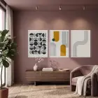Sarı Teal Geometrik Soyut 3lü Beyaz Çerçeveli Tablo Seti Duvar Tablo Oda Dekorasyonu Dekoratif Obje