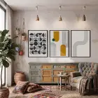 Sarı Teal Geometrik Soyut 3lü Siyah Çerçeveli Tablo Seti Poster Tablo Duvar Tablo Ev Dekorasyonu