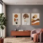Organik Formlar Toprak Tonları 3lü Ahşap Çerçeveli Tablo Seti Tablo Çerçeve Salon Duvar Tablo Dekor