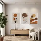 Organik Formlar Toprak Tonları 3lü Beyaz Çerçeveli Tablo Seti Resim Çerçevesi Tablo Salon