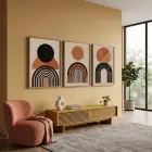 Toprak Tonları Geometrik Hilal Seti 3lü Ahşap Çerçeveli Tablo Seti Duvar Tablo Oda Dekorasyonu