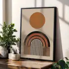 Toprak Tonları Geometrik Hilal Seti 3lü Siyah Çerçeveli Tablo Seti Poster Tablo Duvar Tablo Ev