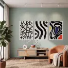 Modern Siyah Beyaz Dalgalar 3lü Beyaz Çerçeveli Tablo Seti Duvar Tablo Oda Dekorasyonu Dekoratif