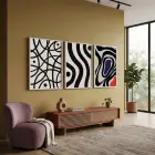 Modern Siyah Beyaz Dalgalar 3lü Beyaz Çerçeveli Tablo Seti Duvar Tablo Oda Dekorasyonu Dekoratif