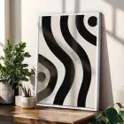 Modern Siyah Beyaz Dalgalar 3lü Beyaz Çerçeveli Tablo Seti Duvar Tablo Oda Dekorasyonu Dekoratif