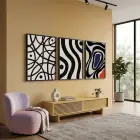 Modern Siyah Beyaz Dalgalar 3lü Siyah Çerçeveli Tablo Seti Duvar Tablo Oda Dekorasyonu Salon