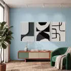Modern Füme Soyut Kompozisyon 3lü Beyaz Çerçeveli Tablo Seti Poster Tablo Resim Çerçevesi Dekoratif
