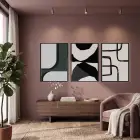 Modern Füme Soyut Kompozisyon 3lü Siyah Çerçeveli Tablo Seti Duvar Tablo Oda Dekorasyonu Salon