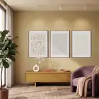 Organik Bej Desenler 3lü Ahşap Çerçeveli Tablo Seti Tablo Çerçeve Duvar Dekoru Ev Dekorasyonu