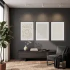 Organik Bej Desenler 3lü Siyah Çerçeveli Tablo Seti Poster Tablo Duvar Tablo Ev Dekorasyonu