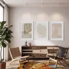 Doğal Çizgiler Soyut Yaprak 3lü Beyaz Çerçeveli Tablo Seti Tablo Çerçeve Salon Duvar Tablo Dekor