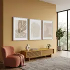 Doğal Çizgiler Soyut Yaprak 3lü Beyaz Çerçeveli Tablo Seti Tablo Çerçeve Salon Duvar Tablo Dekor