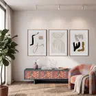 Bej Tonlarında Soyut Formlar 3lü Ahşap Çerçeveli Tablo Seti Salon Duvar Tablo Poster Tablo
