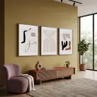 Bej Tonlarında Soyut Formlar 3lü Ahşap Çerçeveli Tablo Seti Salon Duvar Tablo Poster Tablo